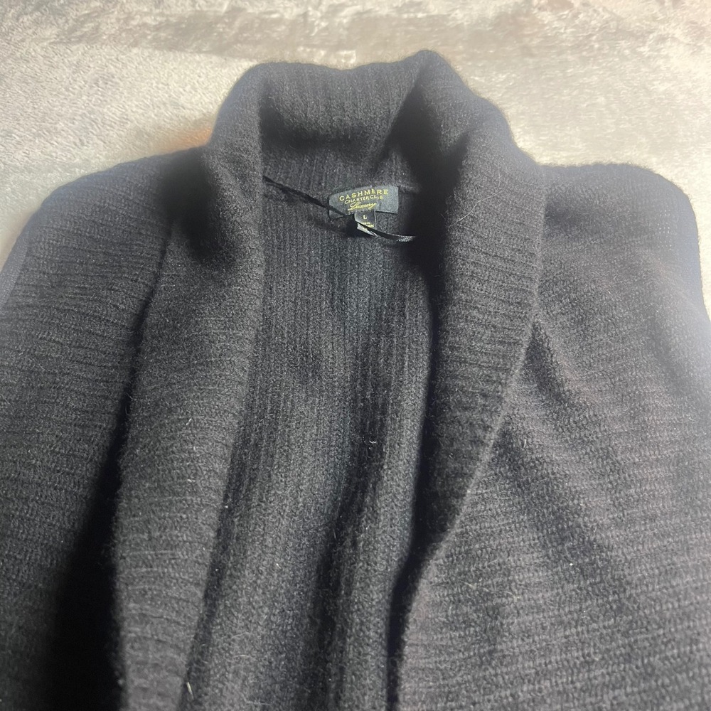Charter Club Women L Cashmere Vest Black Ribbed Open Front Shawl Collar Luxury